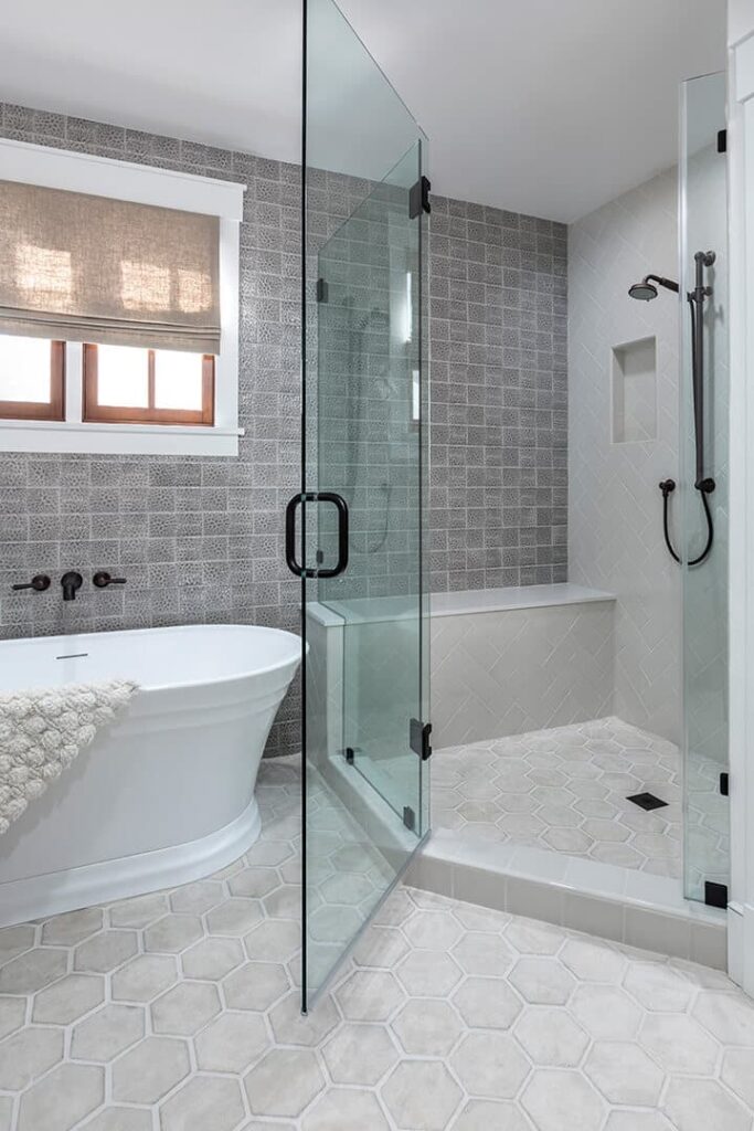 Shower Hermosa Bathroom Artillo 6in Hexagon-Natural Gray Standard Limestone